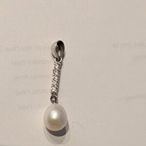 Elegant Silver Pearl Drop Pendant with diamonds - No Silver Chain included